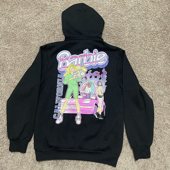 Barbie Hoodie Womens Small Black Sweater Mattel California Vibes Barbicore NWT - Picture 1 of 10